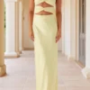 Women's Elegant Tube Dress Strapless Twist Front Cut Out Bodycon Long Dress Solid Color Summer Party Dresses