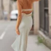 Summer Women Tube Top Dress Solid Color Strapless Sleeveless Backless Midi Dress Y2K Aesthetic Cocktail Party Sexy Dresses