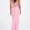 Women Patchwork Lace Cami Dress Slim Cut Out Sweetheart Neck Spaghetti Strap Backless Long Dress for Party Club
