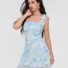 Women Retro Floral Dress Tie-Up Spaghetti Strap A-line Mini Dress Evening Party Vintage Fairycore Summer Dresses Female