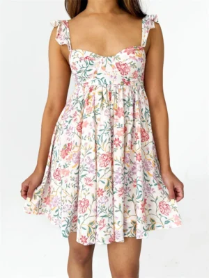 Women Summer Slip Dress Ruffle Sleeveless Corset A-line Dress Mini Dress Floral Solid Color Casual Loose Chic Sundress