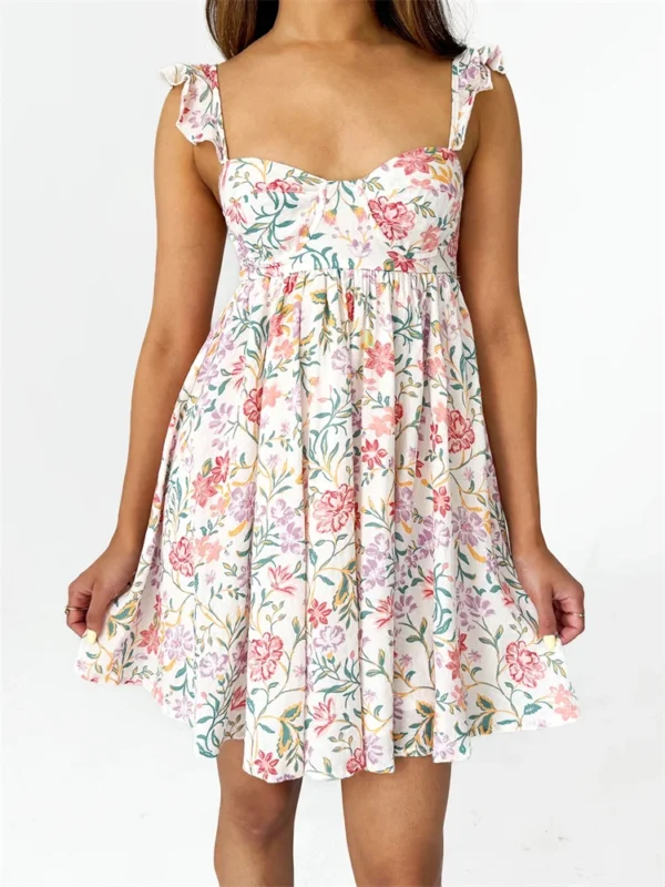 Women Summer Slip Dress Ruffle Sleeveless Corset A-line Dress Mini Dress Floral Solid Color Casual Loose Chic Sundress