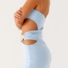 Women Strapless Tube Dress Sleeveless Hollow Out Bodycon Mini Dress Summer Solid Color Elegant Party Dresses