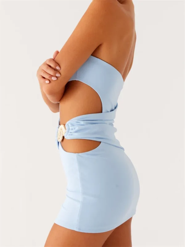 Women Strapless Tube Dress Sleeveless Hollow Out Bodycon Mini Dress Summer Solid Color Elegant Party Dresses