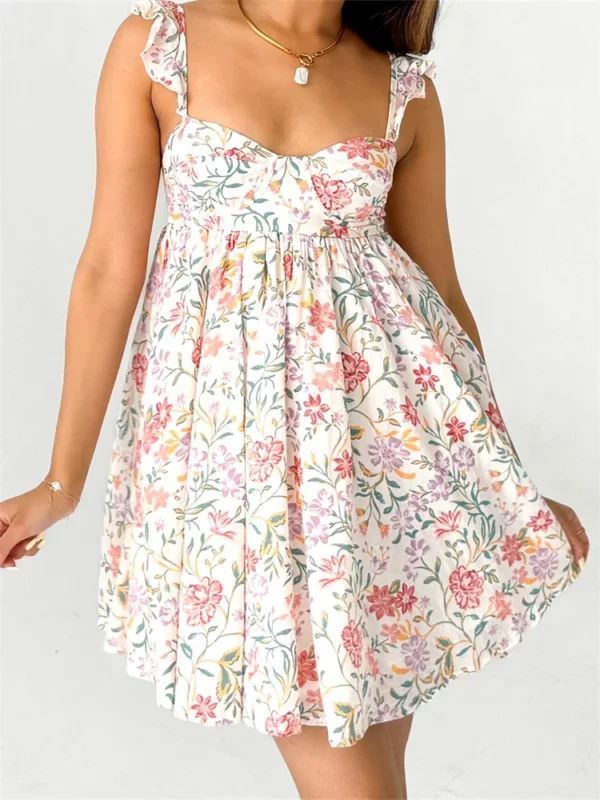 Women Summer Slip Dress Ruffle Sleeveless Corset A-line Dress Mini Dress Floral Solid Color Casual Loose Chic Sundress