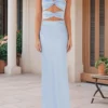 Women's Elegant Tube Dress Strapless Twist Front Cut Out Bodycon Long Dress Solid Color Summer Party Dresses