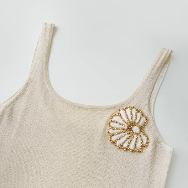 Women Knit Tank Dress Summer Shell Starfish Embroidery Sleeveless Bodycon Party Dress for Beach Club Streetwear Casual