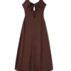 Women Cami Dress Solid Color Sleeveless Tie-Up Front Backless Dress Long Dress Summer Casual Dress