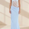 Women Patchwork Lace Cami Dress Slim Cut Out Sweetheart Neck Spaghetti Strap Backless Long Dress for Party Club