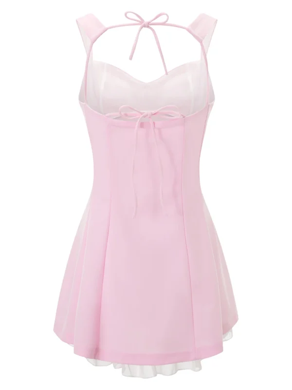 Women’s Summer Corset Mini Dress Fashion Sleeveless Bow Tie Strap Solid Color Tank Dress for Party Elegant Casual Sundress