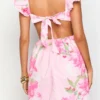 Women's Deep V Neck Dress Flutter Sleeve Tie Back Cutout Floral Print Dress Flowy Vacation Dress
