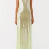 Women Shiny Sequins Dress Summer Draped Backless Spaghetti Strap Party Dress for Vacation Cocktail Beach Streetwear