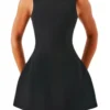 Women's Summer Mini Tank Dress Sleeveless Open Back Solid Color A-line Dresses Party Elegant Casual Sundress