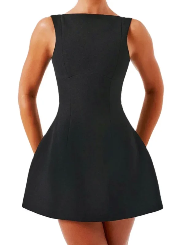 Women's Summer Mini Tank Dress Sleeveless Open Back Solid Color A-line Dresses Party Elegant Casual Sundress