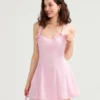 Women’s Summer Corset Mini Dress Fashion Sleeveless Bow Tie Strap Solid Color Tank Dress for Party Elegant Casual Sundress