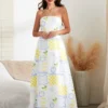 Women Tube Dress Strapless Fruit Print Loose Flowy Long Dress 2024 Summer Bohemian Beach Holiday Casual Dresses