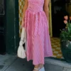 Women’s Bow Long Dress Summer Sleeveless Spaghetti Strap Stripes/Dots Print Dress Flowy Dress